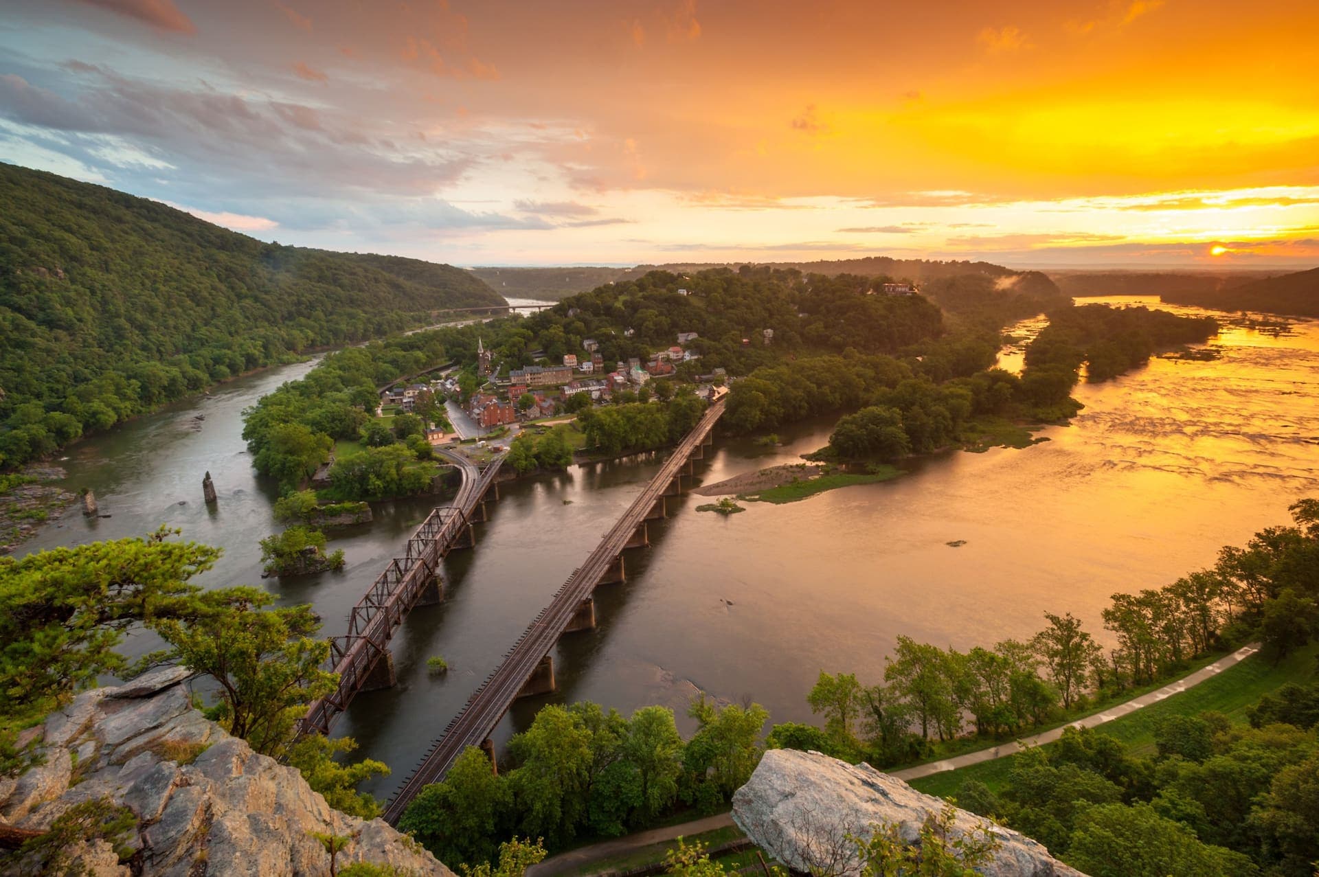 Sunset over Harpers Ferry and the Potomac and Shenandoah rivers